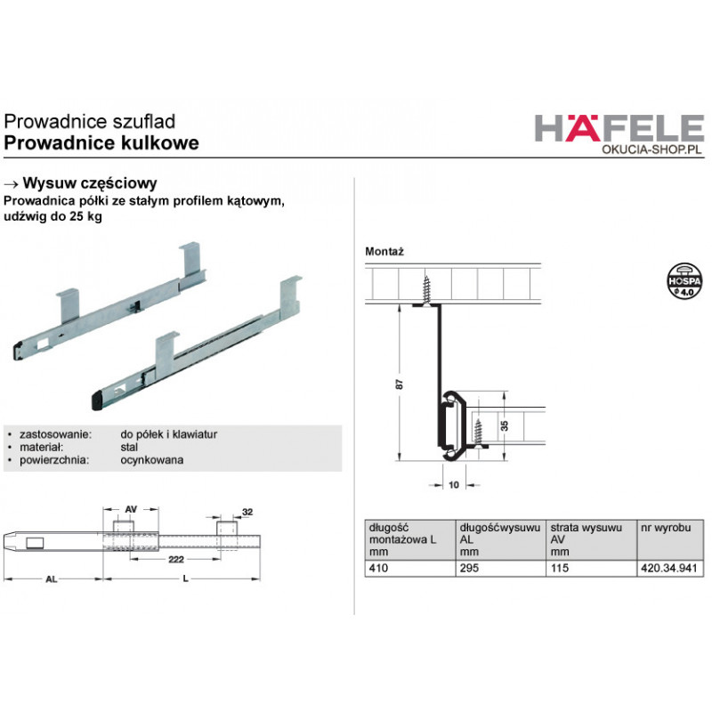 PROWADNICA POD KLAWIAT  L-410 420.34.941