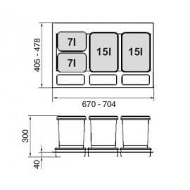 POJEMNIK R  PRACTIKO 80 2x15l+2x7l
