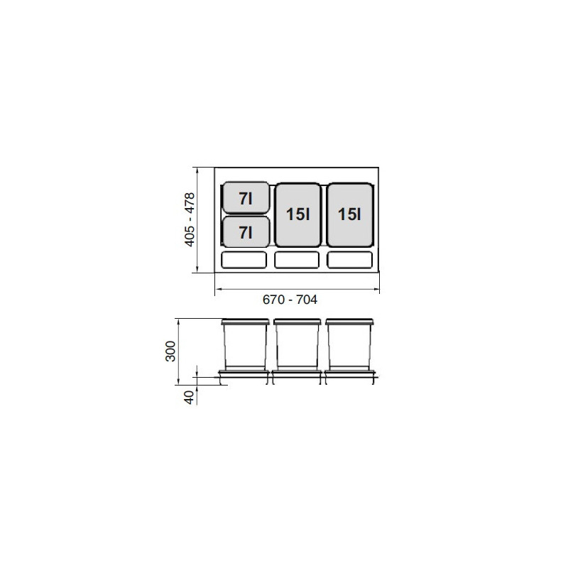 POJEMNIK R  PRACTIKO 80 2x15l+2x7l