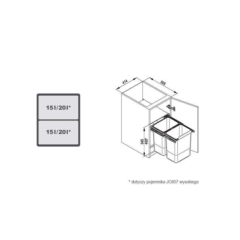 POJEMNIK NA ŚMIECI R  45  JC607 2x15L niski  