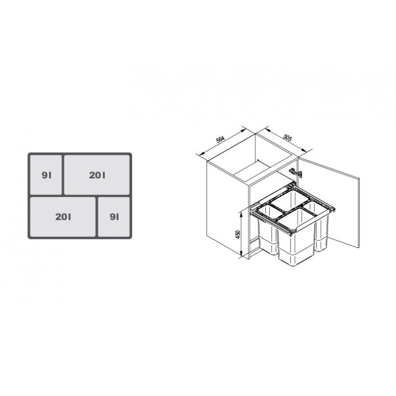 POJEMNIK NA ŚMIECI R  60  JC609 2x9L/2x20L wysoki 