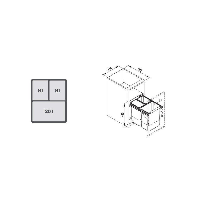 POJEMNIK NA ŚMIECI R  45  JC606 2x9L/1x20l wysoki 