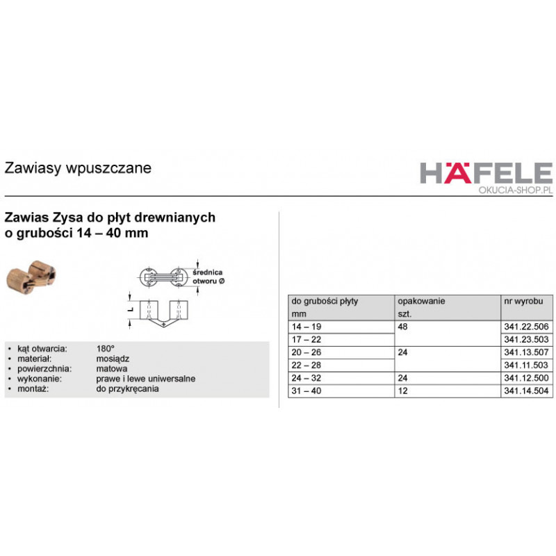 ZAWIAS ZYSA 12MM   HAFELE     341.23.503