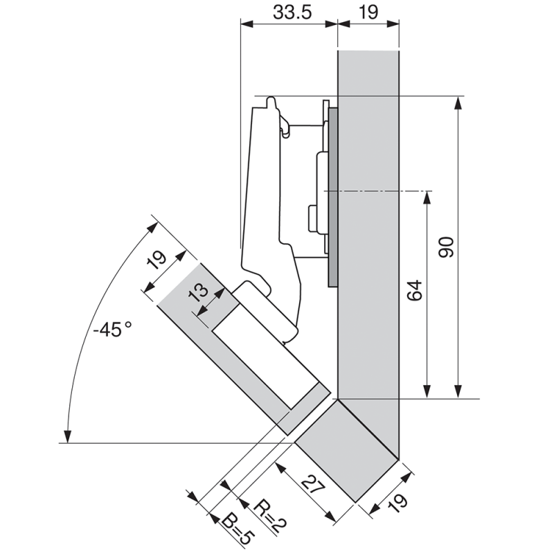 ZAWIAS B CLIPTOP+BLUM  -45'   INS  79B3490