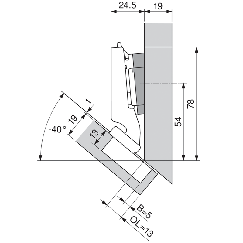 ZAWIAS B CLIPTOP+BLUM  -45'   INS  79B3490