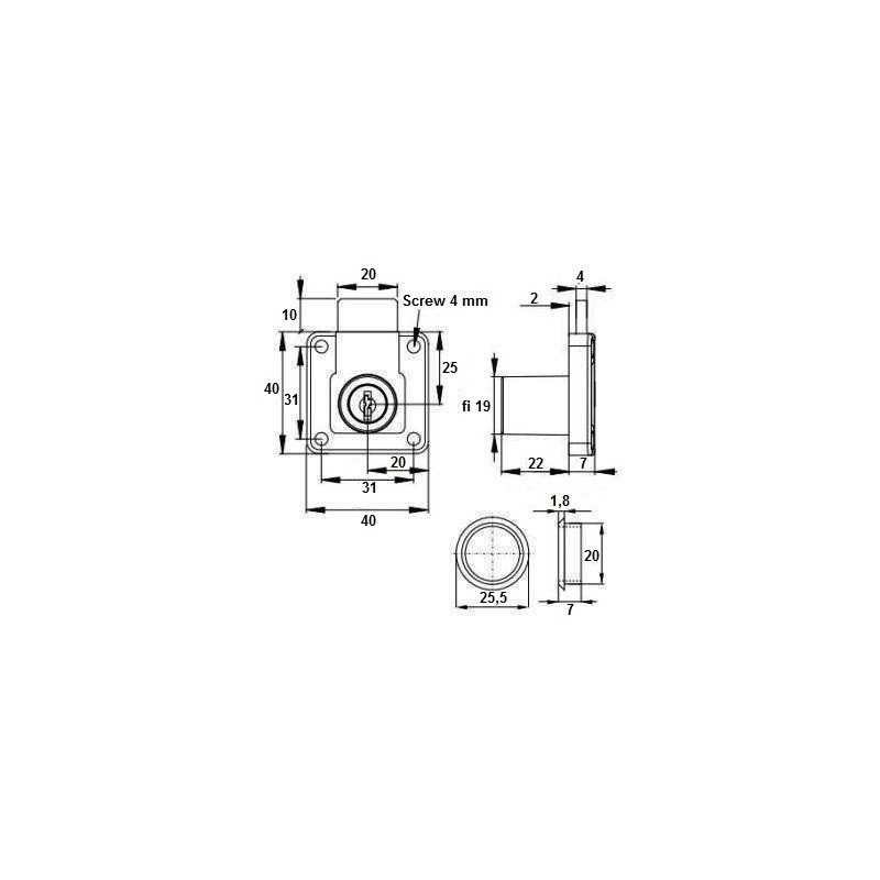 ZAMEK SISO KWADRAT                  CL-X 850 fi19x22  14.01.052-2 GRYC