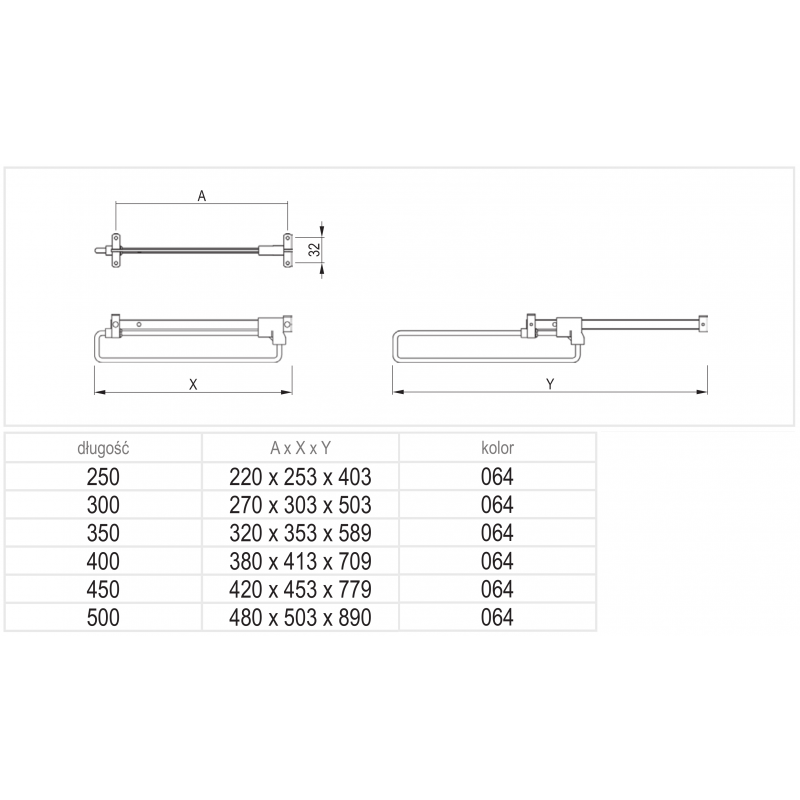 WIESZAK WYSUWNY L-450 NIKIEL