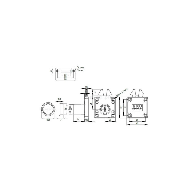 ZAMEK SISO DRZWI ŻALUZJI              19x22   X-855  14.01.450-1