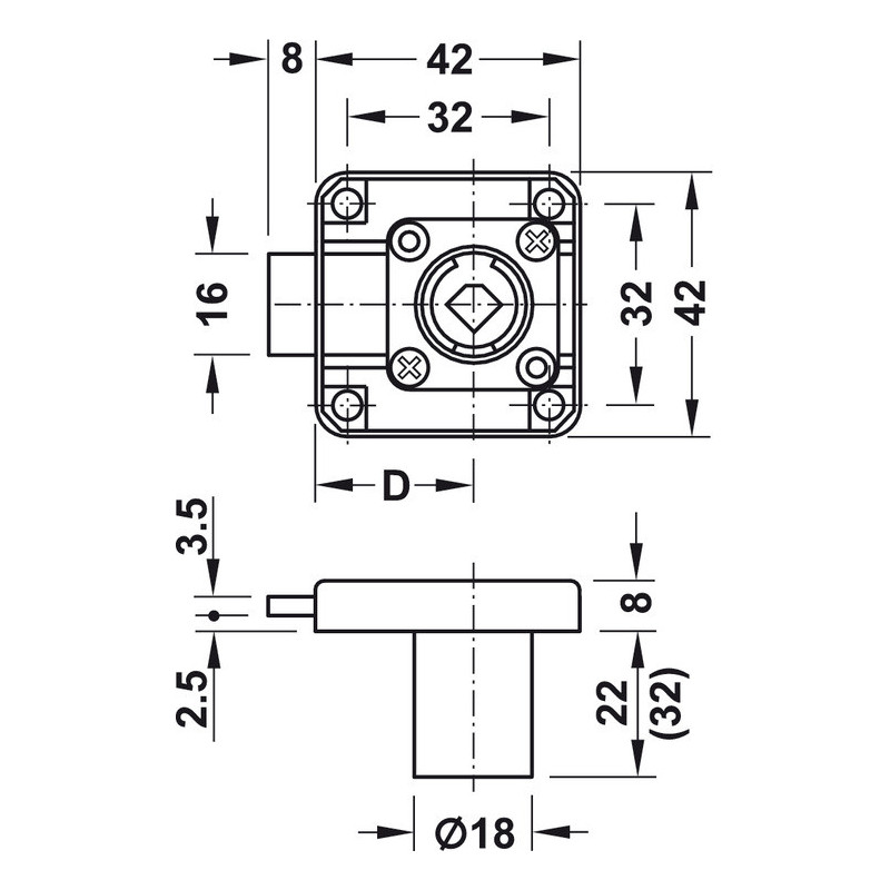 ZAMEK HAFELE KWADRAT GÓRNY 30 232.26.620