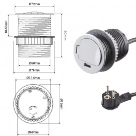 GNIAZDO SINGLE BOX MINI+USB ALUMINIUM