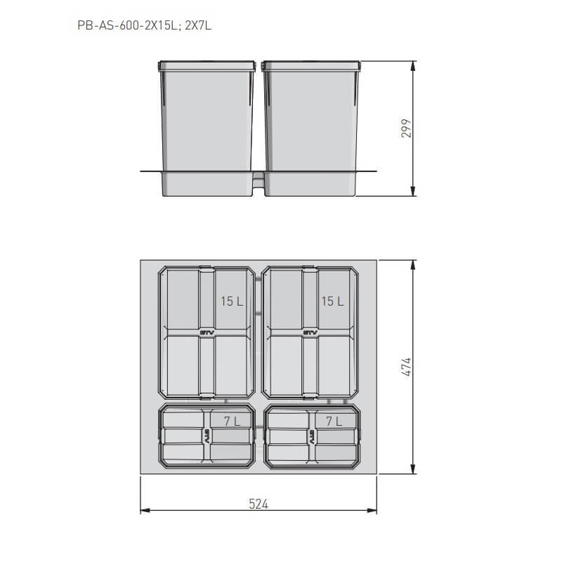 POJEMNIK GTV AXI-SPACE 600  2x15L+2x7L