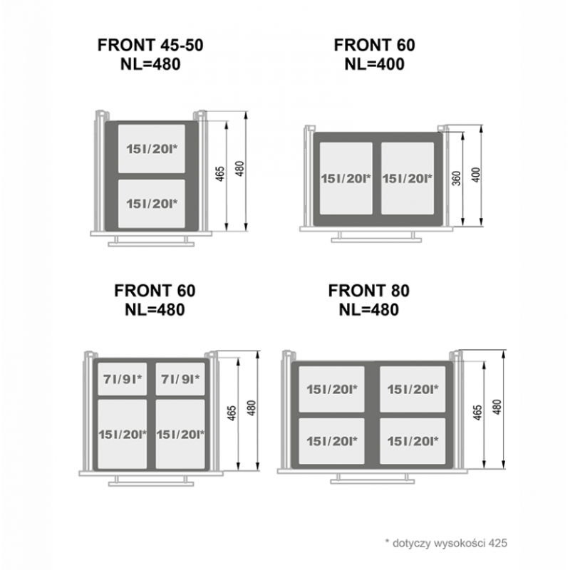 POJEMNIK NA ŚMIECI R  SEGREGO 600 H320 NL480 grafit
