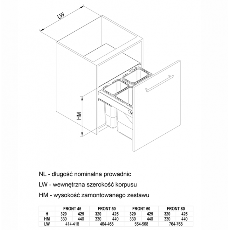 POJEMNIK NA ŚMIECI R  SEGREGO 600 H320 NL480 srebrny