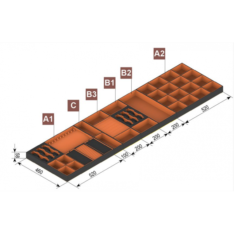 WKŁAD garderobiany PURO A1 duży na biżuterię                czarny/pomarańcz