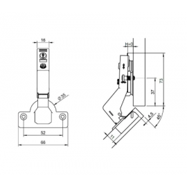 Zawias HAFELE METALLA KĄTOWY 45° cichy domyk, regulacja mimośrodowa 311.04.084