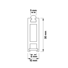 Drążek do szafy podświetlany SLIM Czarny + klosz mleczny 2m