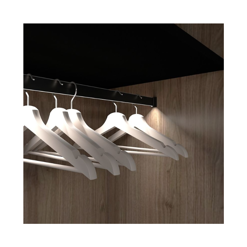 Drążek do szafy podświetlany SLIM Czarny + klosz mleczny 2m