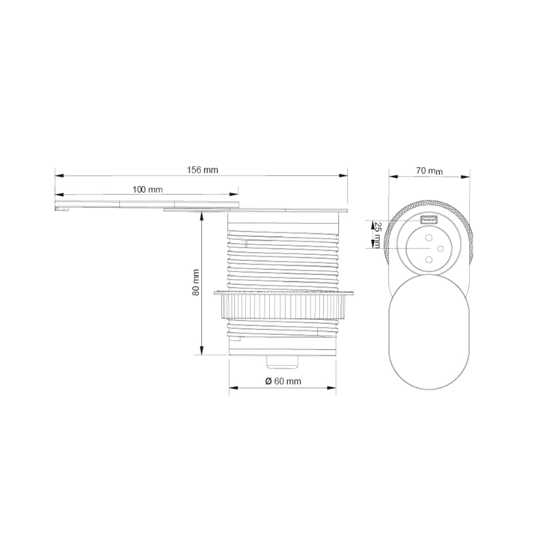 GNIAZDO BLATU SLIDE BOX          CZARNE  1FR+1USB A+ 1USB C