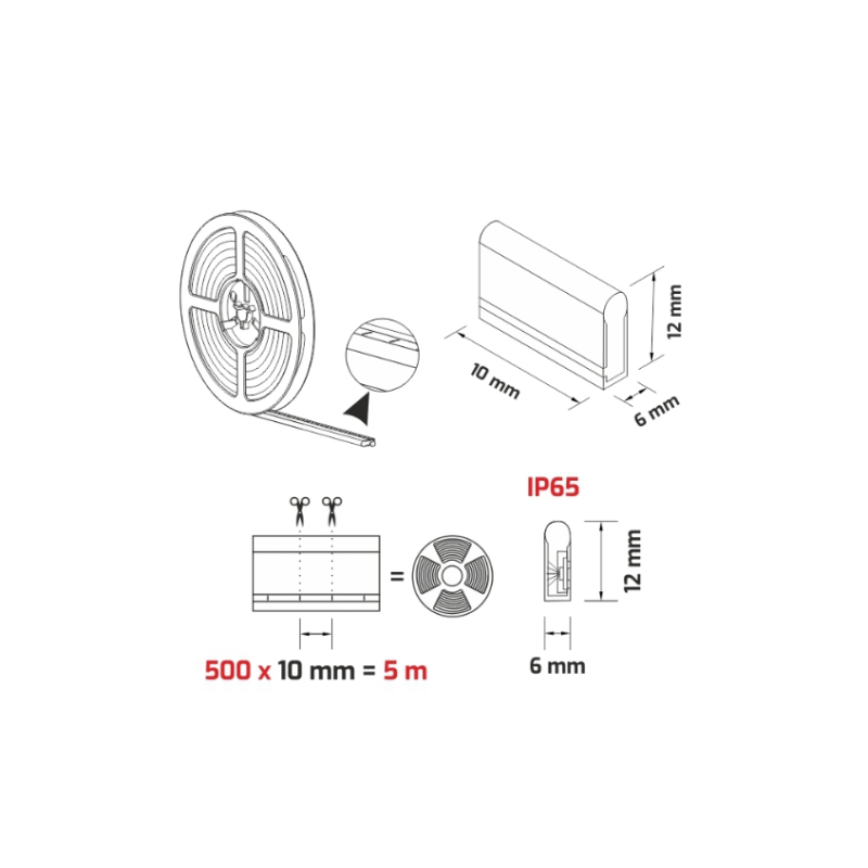 LED PASEK NEON FLEX IP65 B.CIEPŁY          11W/m    5m