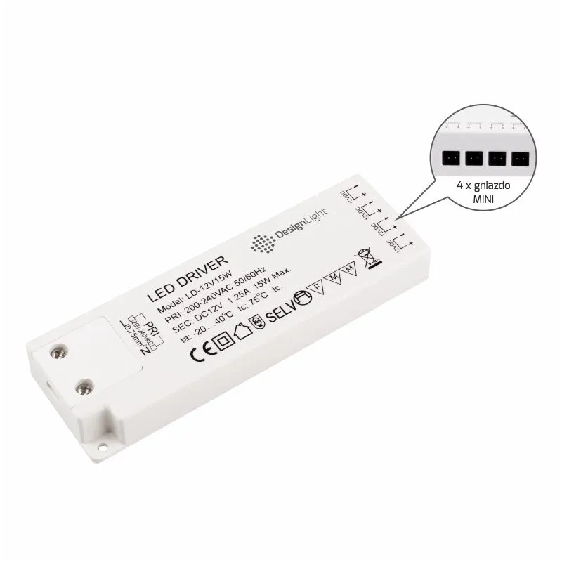 ZASILACZ LED LD Z 4 GNIAZDAMI MINI 15W / 12VDC