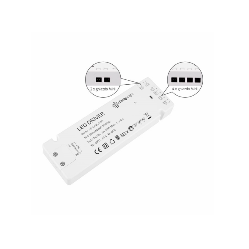 ZASILACZ LED LD Z 6 GNIAZDAMI MINI 60W / 12VDC