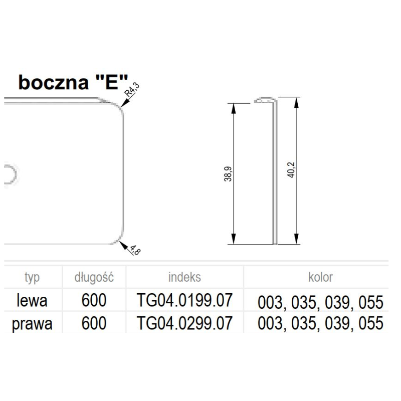 LISTWA BLATU EGGER 38 I lewa     ALUM
