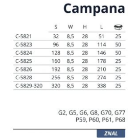 UCHWYT NOMET campana  C-5828  G3    ZŁOTY POŁ.      L-256  