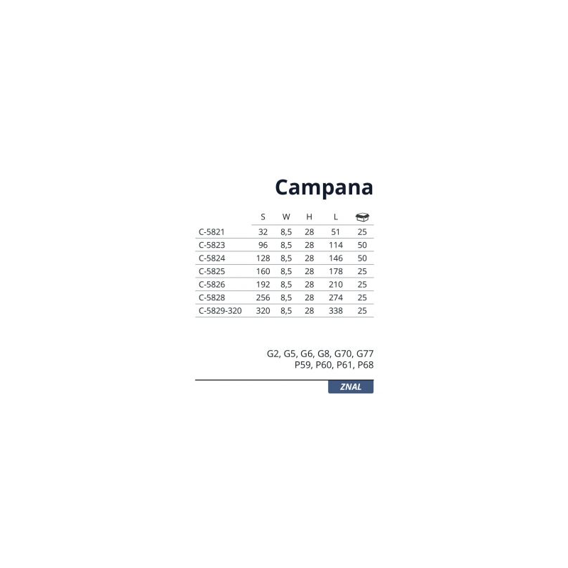 UCHWYT NOMET campana  C-5828  G3    ZŁOTY POŁ.      L-256  