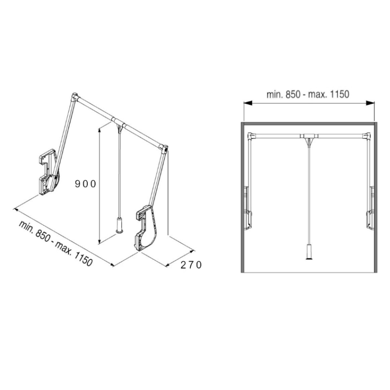 STARAX Pantograf - WIESZAK DO WYSOKIEJ ZABUDOWY antracyt, 850-1150mm obciążenie 15kg S-6014-A