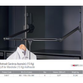 STARAX Pantograf - WIESZAK DO WYSOKIEJ ZABUDOWY antracyt, 850-1150mm obciążenie 15kg S-6014-A