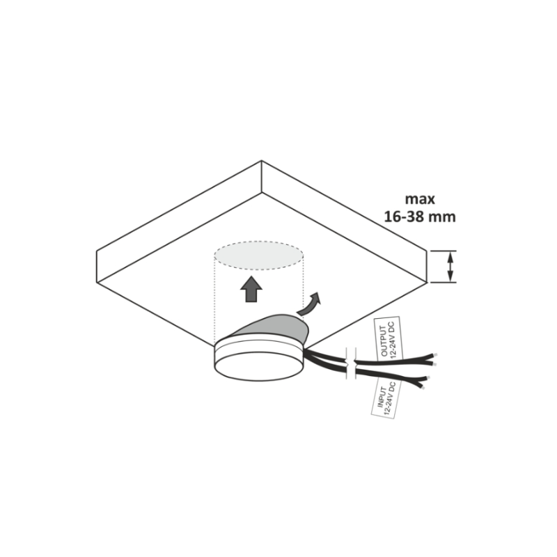 WYŁĄCZNIK DOTYKOWY PODBLATOWY 12-24V DC/5A do płyty max 38mm biały, przewód 2m