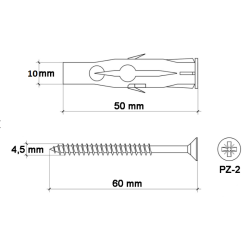 KOŁKI ROZPOROWE RU 10x60 z WKRĘTEM 60mm 200szt. KOŁKI ROZPOROWE RU 10x60 z WKRĘTEM 60mm 200szt.