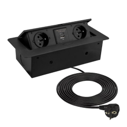 GNIAZDO BLATU PROSTOKĄT-2 2xUSB-A+C   OVAL czarne