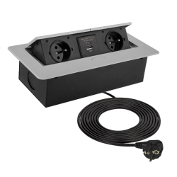 GNIAZDO BLATU PROSTOKĄT-2 2xUSB-A+C   OVAL alum