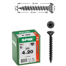 WKRĘT SPAX TORX MINI 4.0X20  op. 200 czarny